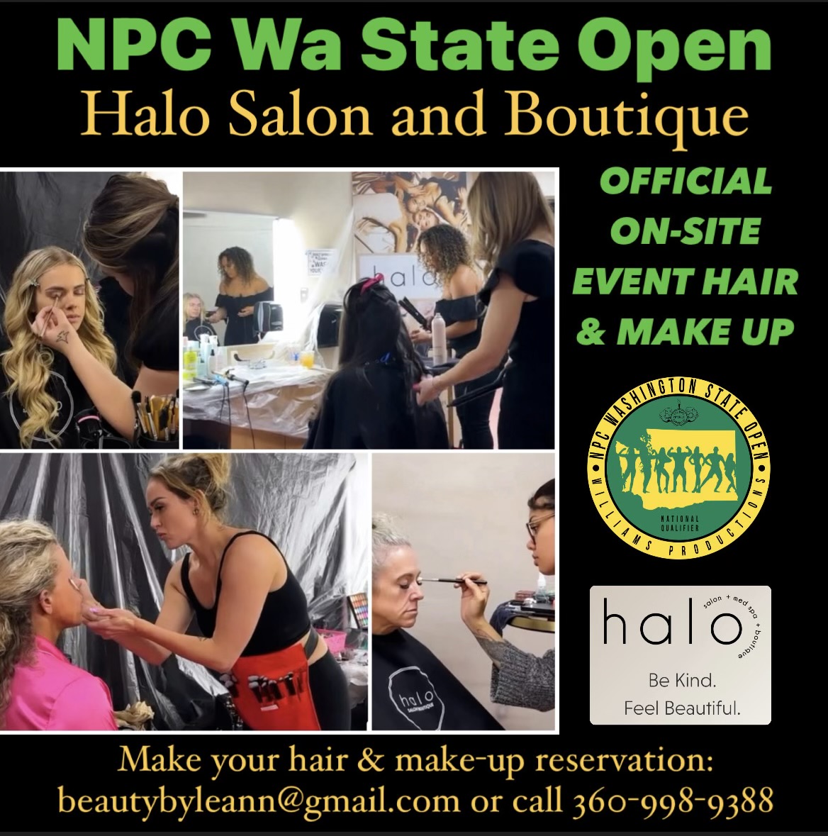 "Image of Halo Salon providing hair and makeup services for participants of the 2024 WA State Open."