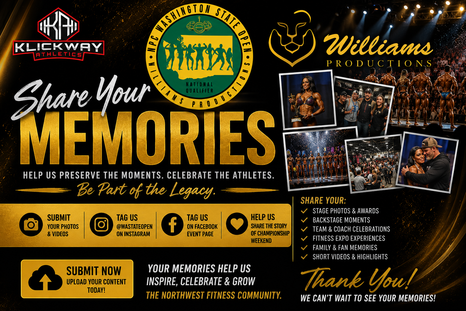 Share Your Memories graphic for the 2026 NPC Klickway Washington State Open
